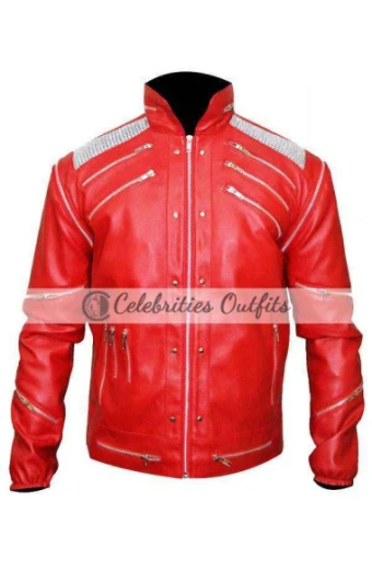 Beat It MJ Michael Jackson Metal Zipper Red Leather Jacket michael-jackson-beat-it-leather-jacket