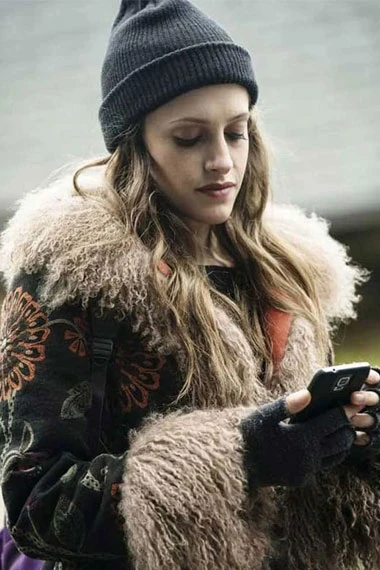Mr Robot Carly Chaikin Darlene Floral Black Wool Fur Coat