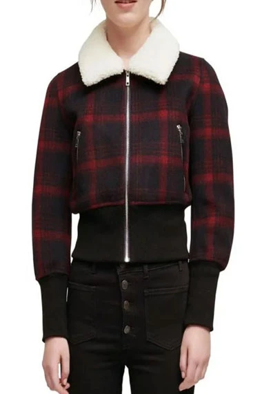 Kennedy McMann Nancy Drew Cropped Red Checked Plaid Jacket