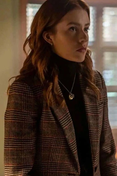 Kennedy McMann Nancy Drew Checked Brown Plaid Wool Coat