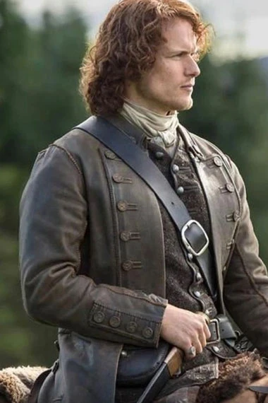 Sam Heughan Outlander Jamie Fraser Brown Leather Trench Coat