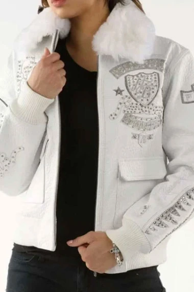 American Bombshell Pelle Pelle MB Womens White Studded Jacket