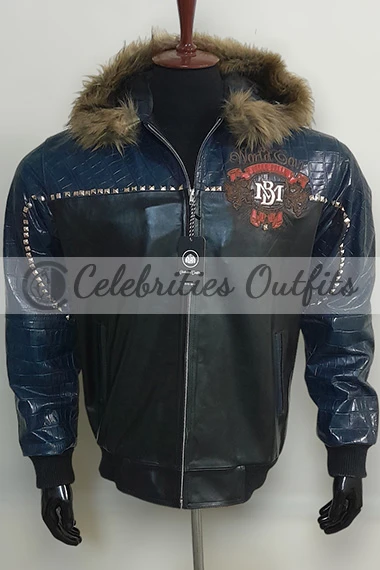 Pelle Pelle World Tour Fur Bomber Black Blue Leather Jacket