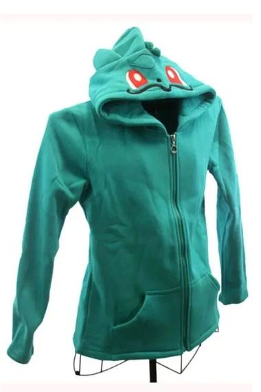 Pokemon Gaming Bulbasaur Pokedex Green Fleece Pullover Hoodie