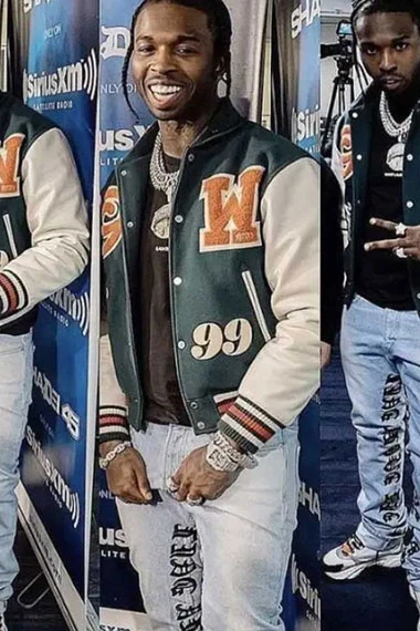 Casual Pop Smoke PTSD Mens Green Wool Bomber Varsity Jacket