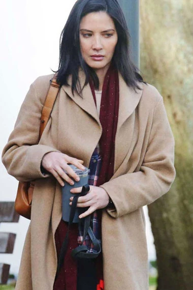 Olivia Munn The Predator Casey Brackett Beige Wool Coat