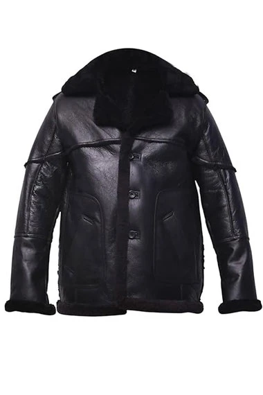 Punisher Ben Barnes Billy Russo Black Leather Shearling Jacket