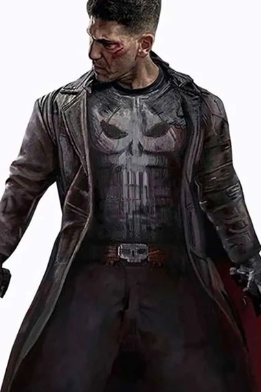 Jon Bernthal Punisher Frank Castle Black Leather Trench Coat