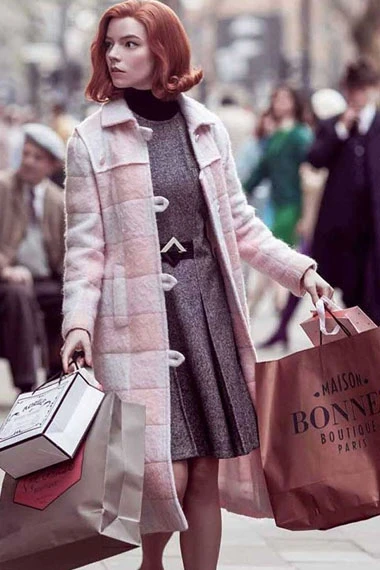 Beth Harmon The Queens Gambit Anya Taylor Joy Pink Long Coat