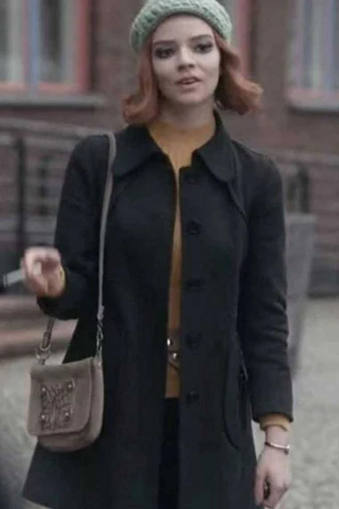 The Queens Gambit Anya Taylor Joy Beth Harmon Black Wool Coat