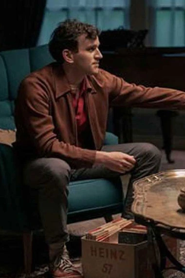 Harry Melling The Queens Gambit Bomber Brown Leather Jacket