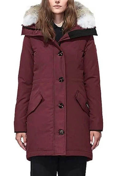 Stella Baker Republic of Sarah Cooper Fur Hooded Maroon Coat