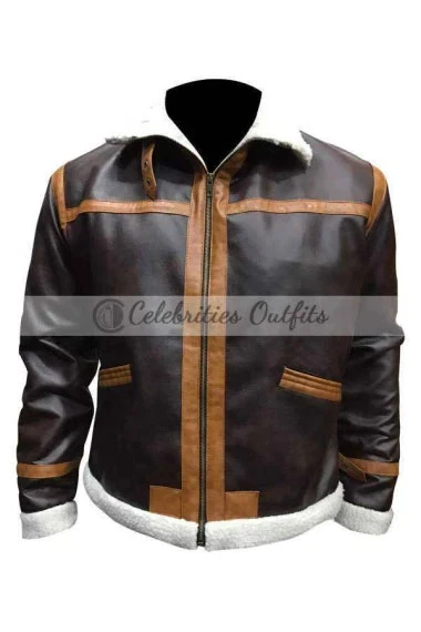 Leon Kennedy Resident Evil Aviator Brown Shearling Jacket