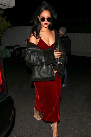 Womens Rihanna Casual Bomber Black Leather Shearling Jacket