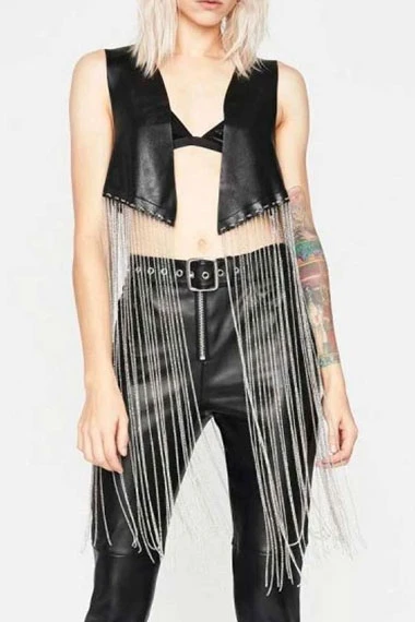 Vanessa Morgan Riverdale Toni Topaz Fringe Black Cropped Vest