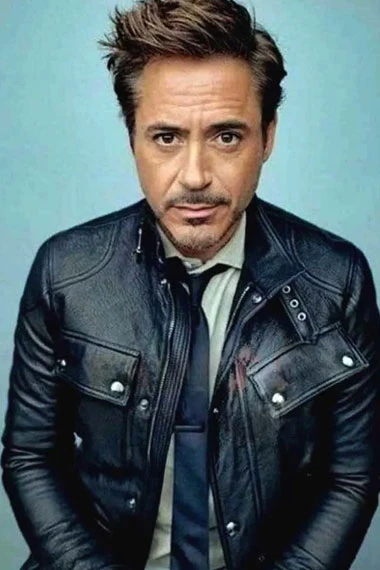 Casual Belstaff Style Robert Downey Jr Black Leather Jacket