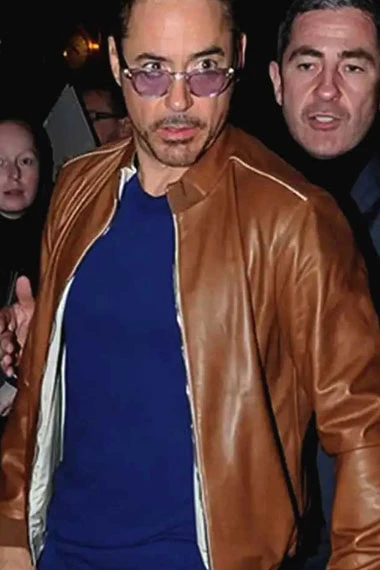 Robert Downey Jr Munich Beer Restaurant Brown Bomber Jacket