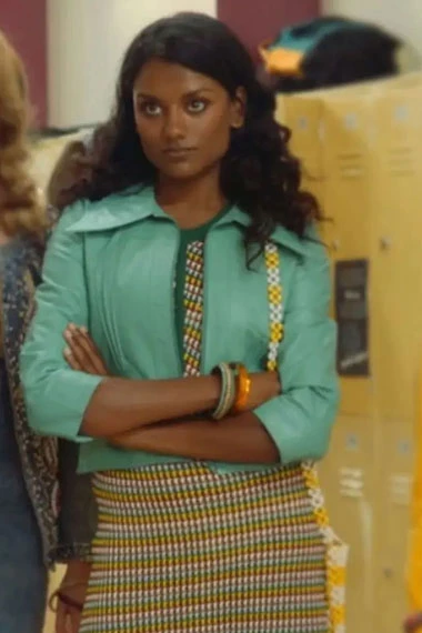 Olivia Hanan Simone Ashley Sex Education Blue Leather Jacket