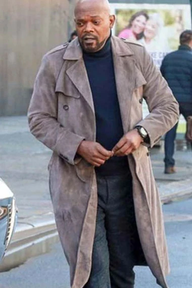 Shaft John Shaft Samuel L Jackson Grey Suede Duster Coat