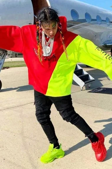 Tutu 6ix9ine Tekashi Red And Green Bomber Fleece Hoodie
