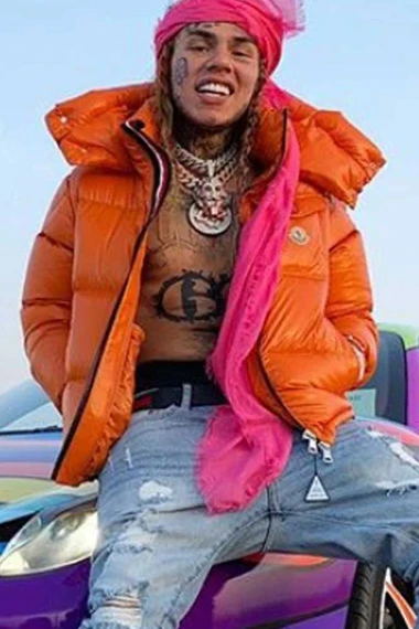 Stoopid 6ix9ine Tekashi Orange Parachute Quilted Puffer Jacket