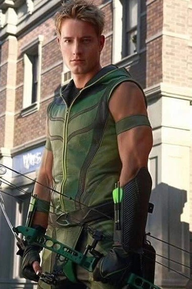 Justin Hartley SmallVille Oliver Queen Green Leather Vest