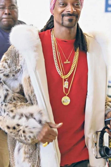 Mens Snoop Dogg Street Style Casual Beige Fur Winter Coat