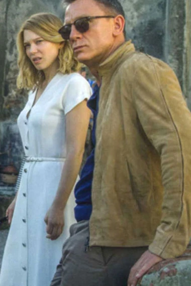 Spectre James Bond Daniel Craig Beige Suede Leather Jacket