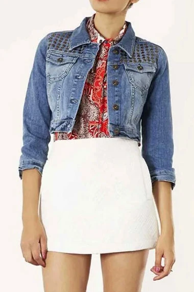 Amanda Zhou Spinning Out Jenn Yu Cropped Blue Studded Jacket