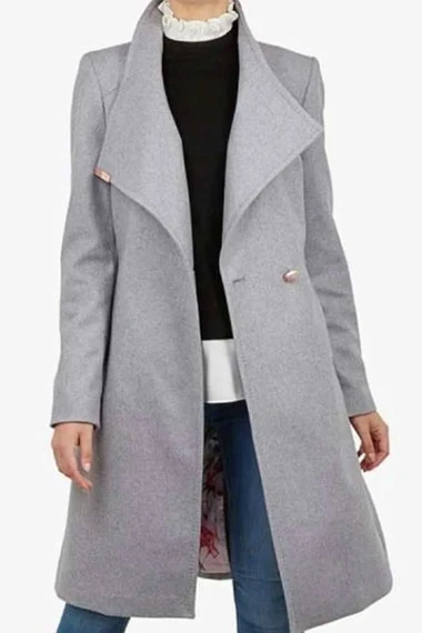 Mandy Davis Spinning Out Sarah Wright Olsen Grey Drape Coat