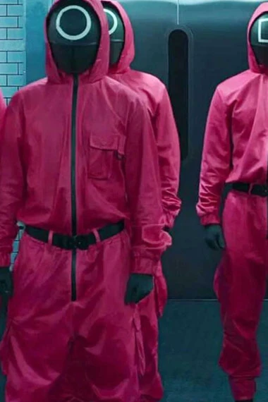 Squid Game Instructions Guard Hooded Pink Fleece Jacket