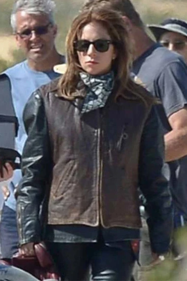 A Star is Born Ally Lady Gaga Biker Brown Bomber Leather Vest