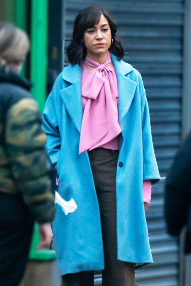 Cush Jumbo Stay Close Megan Pierce Blue Trench Coat
