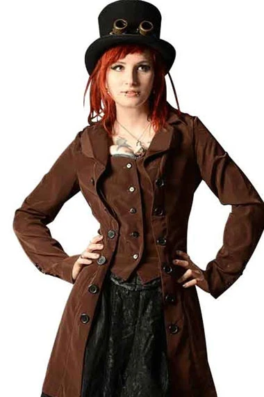 Womens Victorian Steampunk Pirate Brown Cosplay Wool Coat