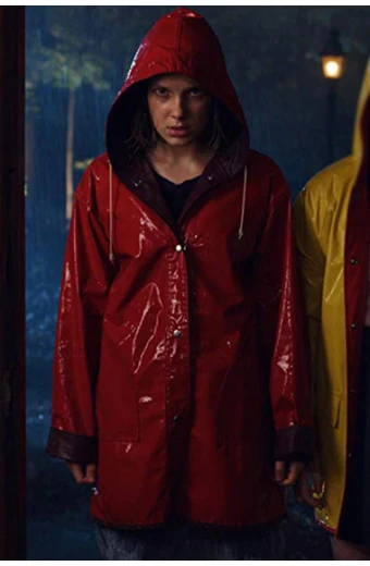 Stranger Things Millie Bobby Brown Eleven Red Hooded Raincoat stranger-things-millie-coat