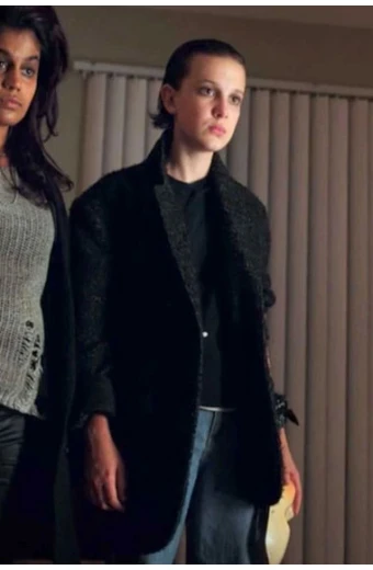 Stranger Things Millie Bobby Brown Eleven Black Wool Coat stranger-things-eleven-coat