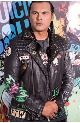 Adam Beach Slipknot Suicide Squad Black Quilted Leather Jacket slipknot-suicide-squad-leather-jacket