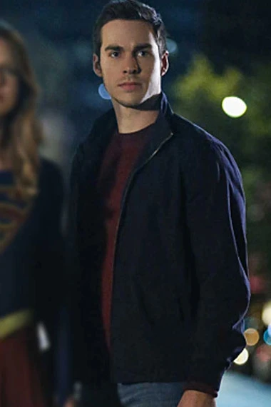 Supergirl TV Show Mon El Chris Wood Bomber Blue Cotton Jacket