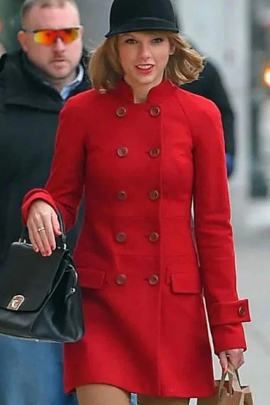Taylor Swift Casual Red Wool Double Breasted Equestrian Coat
