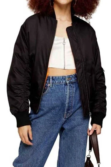 Juno Temple Ted Lasso Keeley Jones Bomber Black Cotton Jacket