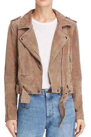 Juno Temple Ted Lasso Keeley Jones Biker Beige Suede Jacket