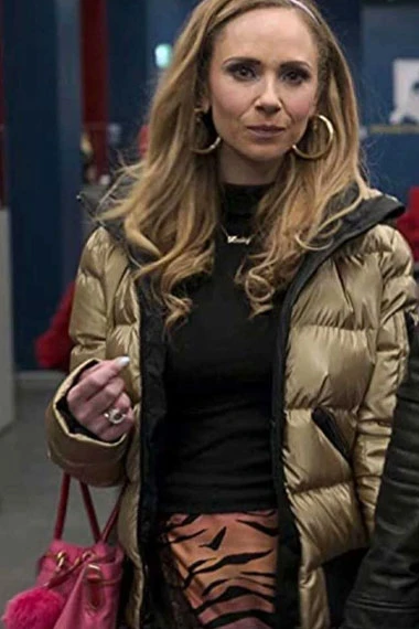 Juno Temple Ted Lasso Keeley Jones Beige Quilted Puffer Jacket