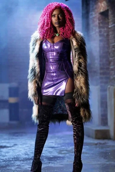 Titans TV Show Kory Anders Anna Diop Starfire Brown Fur Coat