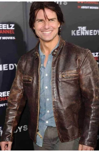 The Kennedys Premiere Tom Cruise Biker Brown Bomber Jacket tom-cruise-the-kennedys-leather-jacket
