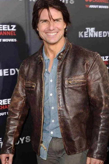 Tom Cruise Kennedys Premiere Biker Distressed Bomber Jacket