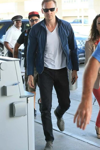 Mens Casual Tom Hiddleston Street Style Blue Cotton Jacket