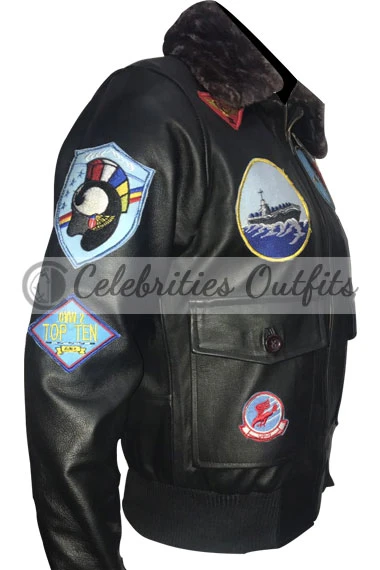 Top Gun Tom Cruise Maverick Aviator Bomber Shearling Jacket tom-cruise-top-gun-black-jacket