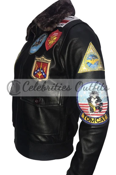 Top Gun Tom Cruise Maverick Aviator Bomber Shearling Jacket tom-cruise-top-gun-black-jacket