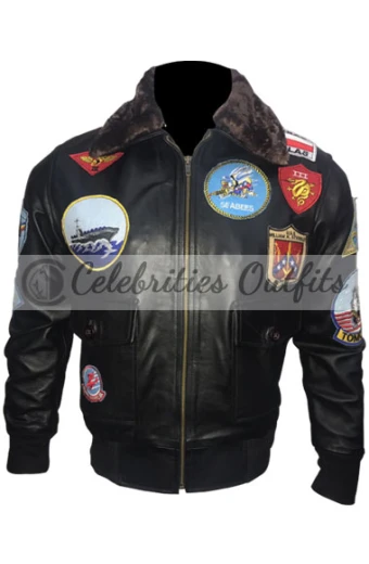 Top Gun Tom Cruise Maverick Aviator Bomber Shearling Jacket tom-cruise-top-gun-black-jacket