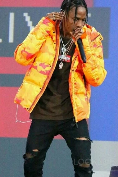 Travis Scott Live Concert Orange Puffer Fragment Jacket